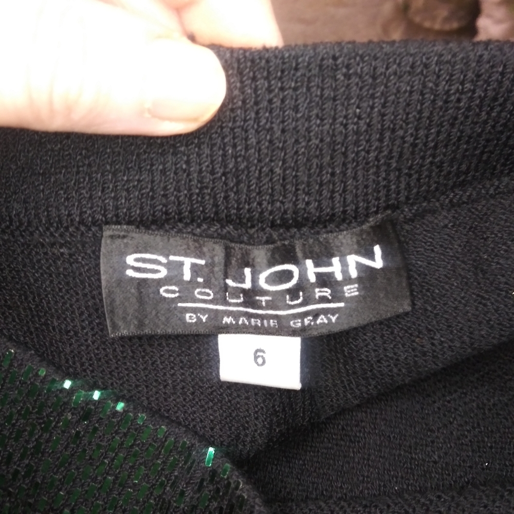 Vintage St. John Couture Sparkly Green High Waisted Wide Leg Knit Pants - Picture 3 of 6